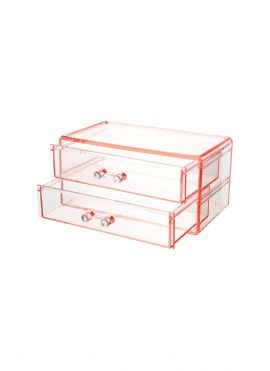 Double-layer Jewelry Storage Box with Drawers (S) (Pink)